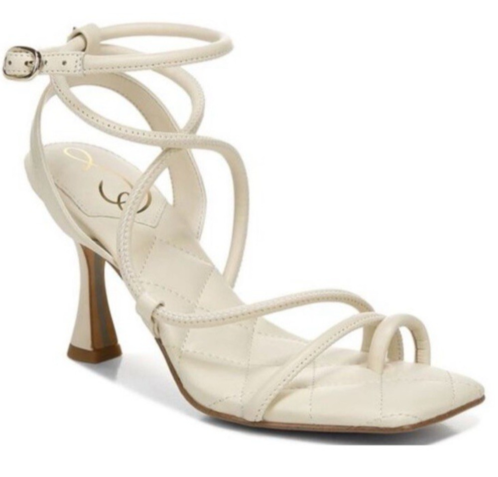 Sam Edelman Womens Ivory Strappy Sandals Leather Kitten Square Toe Maven 9.5 M